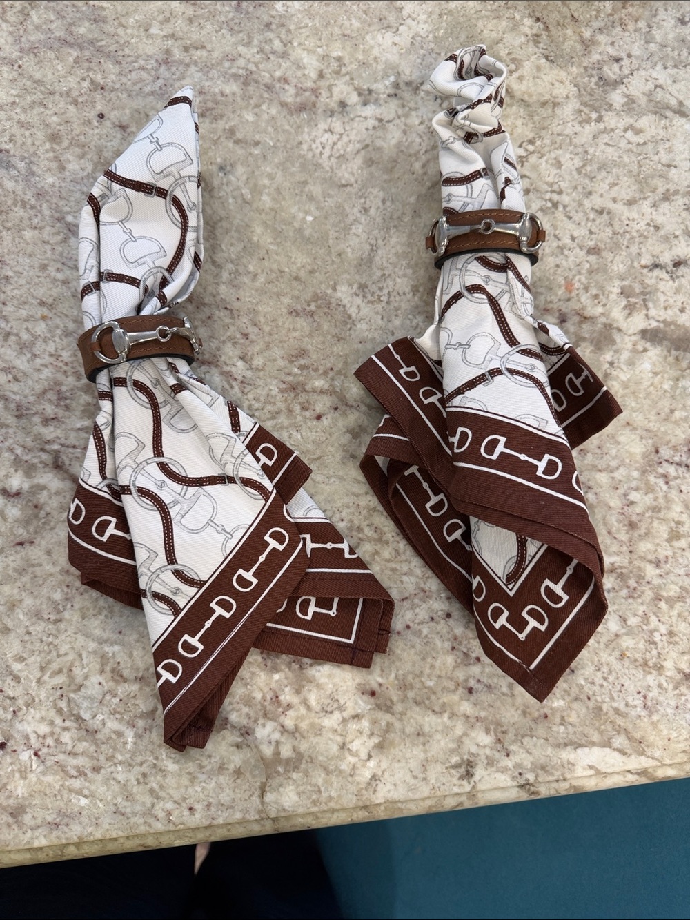 Elegant Brown & White Equine-Pattern Napkin Set from the Kentucky Derby